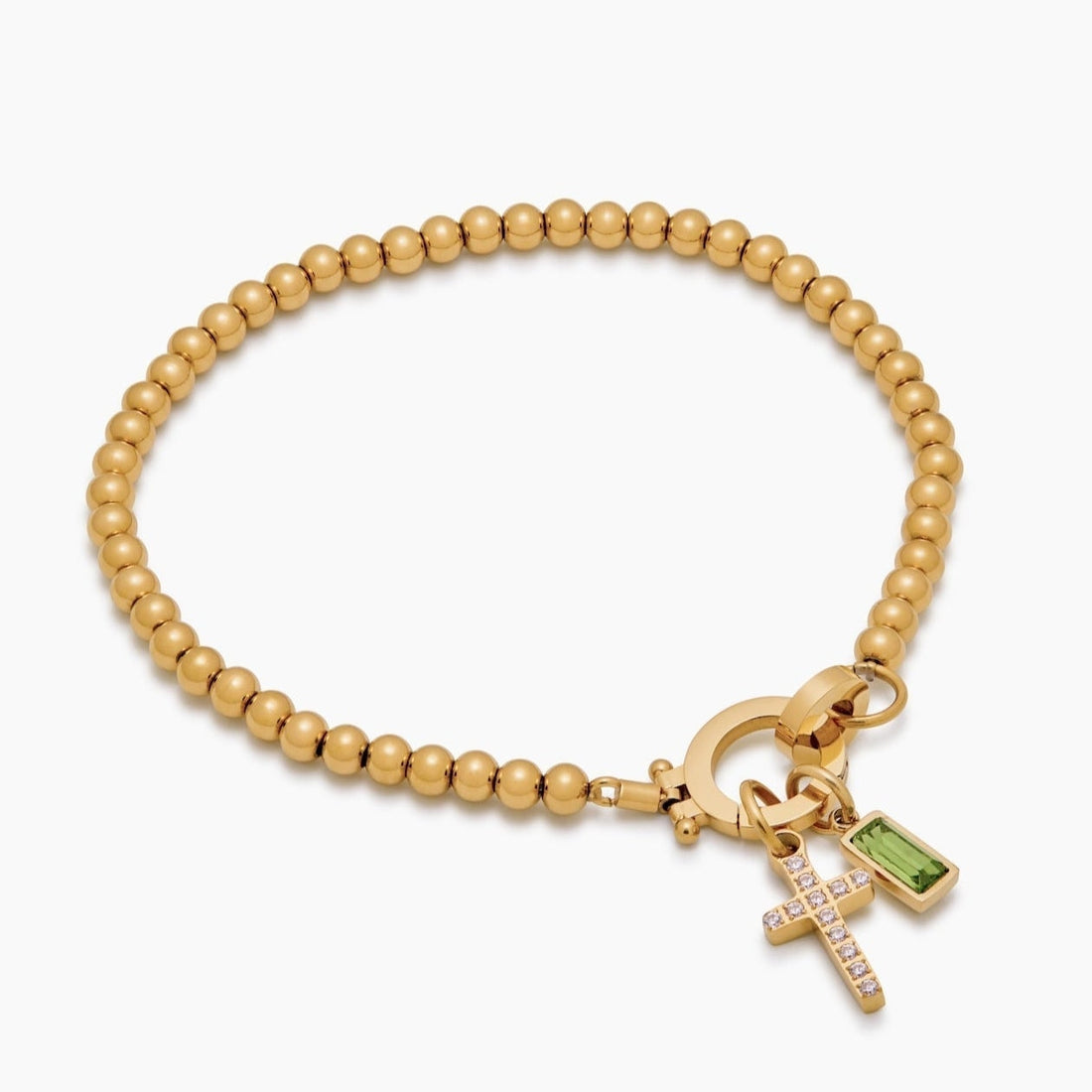 Beaded Bracelet with Cross Charm and Birthstone