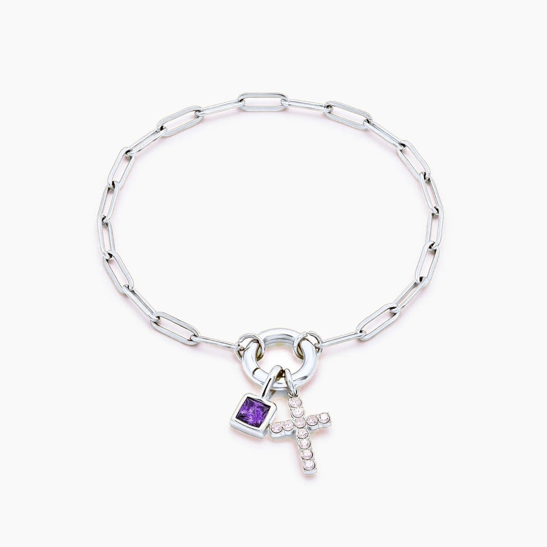Paperclip Chain Charm Bracelet with Cross