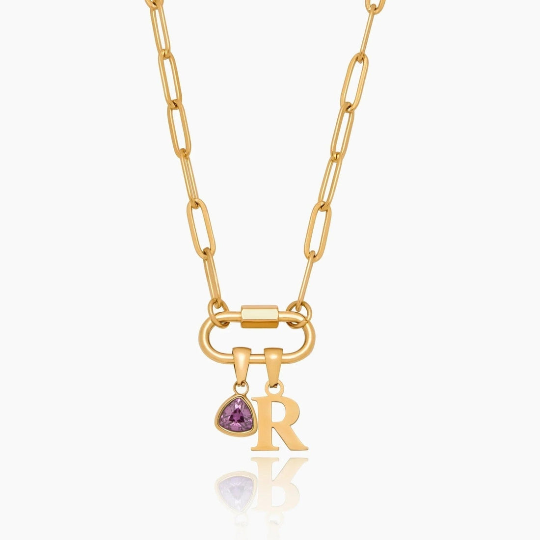 Necklace with Carabiner Charm, Initial and Birthstone