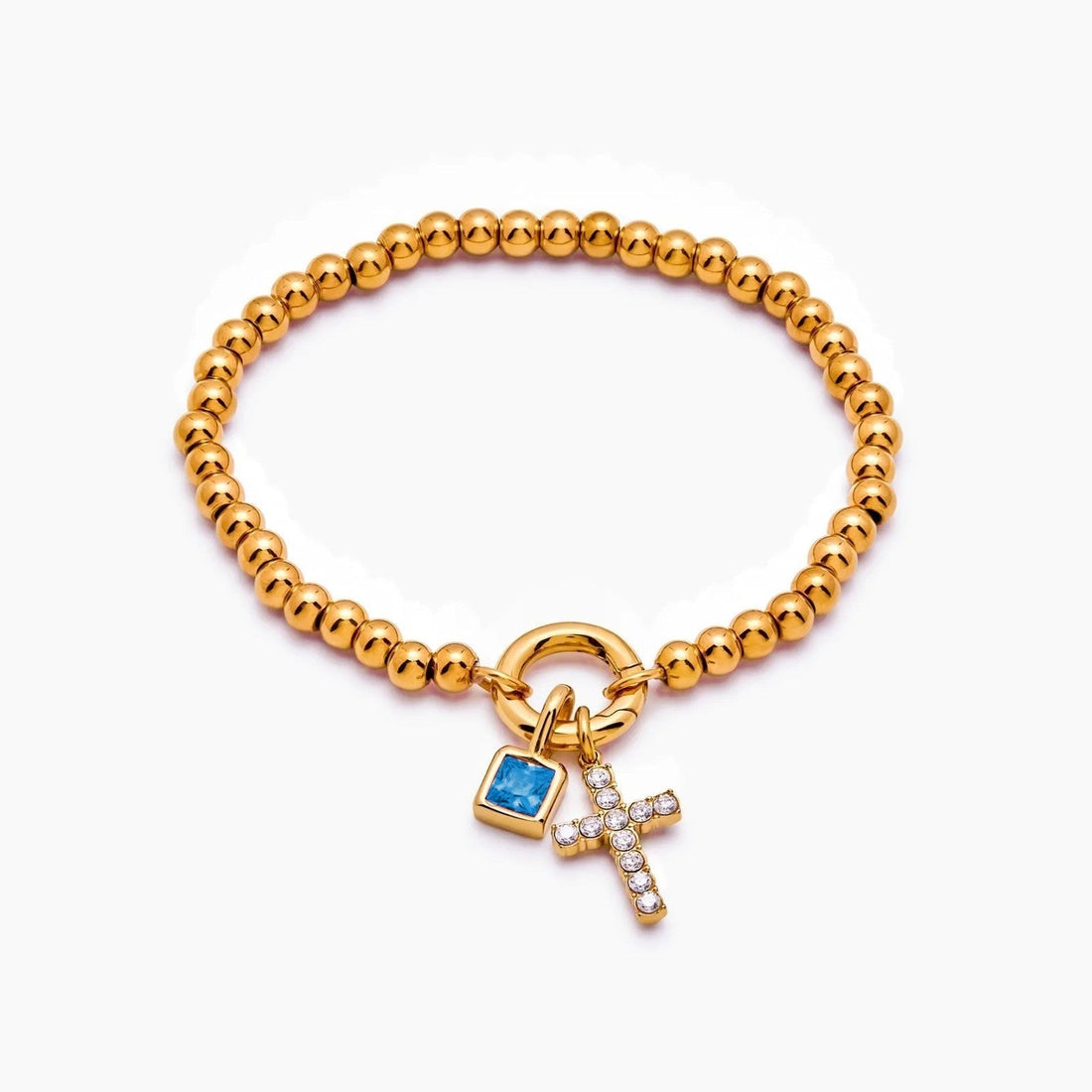 Beaded Bracelet with Cross and Birthstone